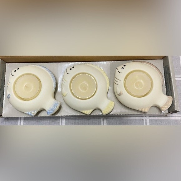 PartyLite Aqua Pals Fish Floating Bisque Porcelain Tealight Candle Holders P7144 - Picture 8 of 11